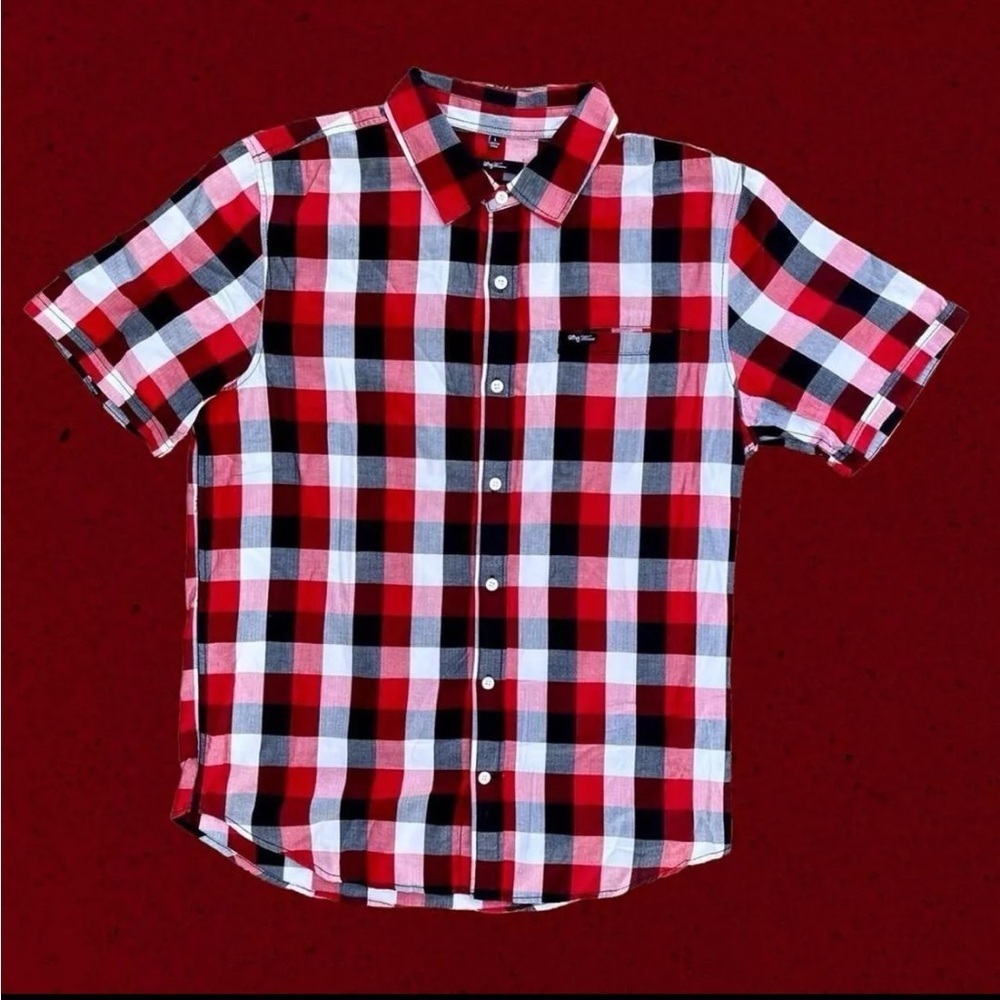 Stylish Red and Black Checkered Shirt LRG streetwear button down mens L y2k 00s
